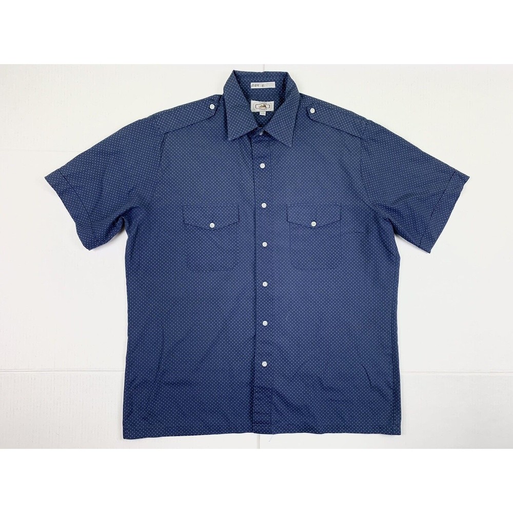 Vintage Clear Creek Shirt Mens L 16 Navy Polka Dot Button Up Short Sleeve Pocket
